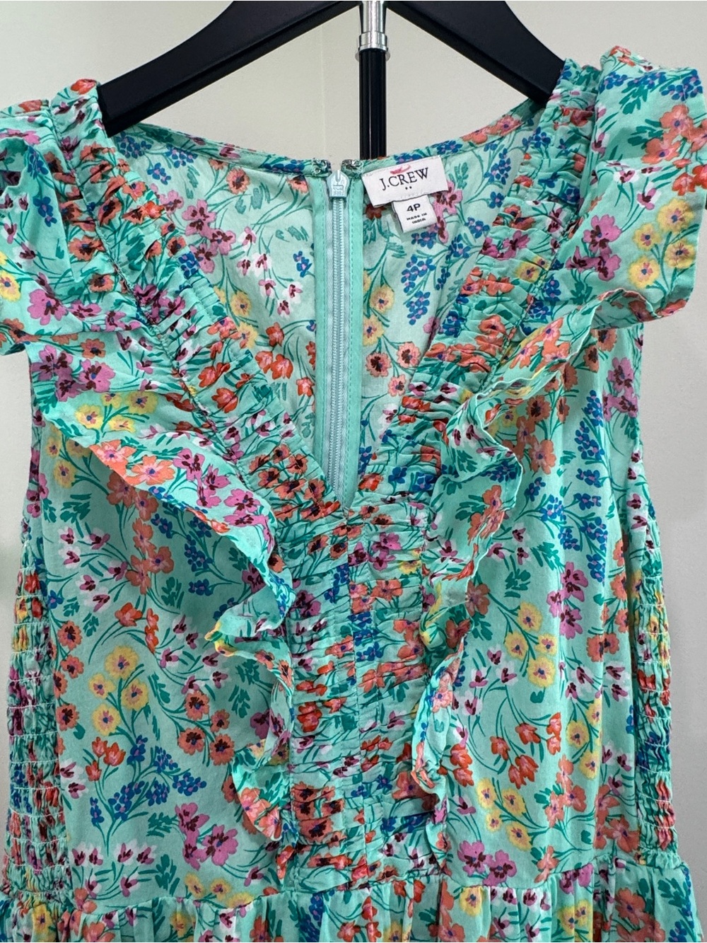 J.Crew Printed Smocked Ruffleneck Midi Dress size 4 - Picture 4 of 10